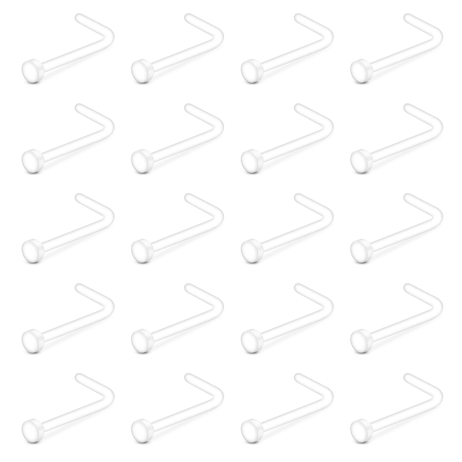 20pcs Clear Nose Studs L Shaped Retainers 20G 22G 18G Flat Top Bioflex Nose Hide Piercing for School Work