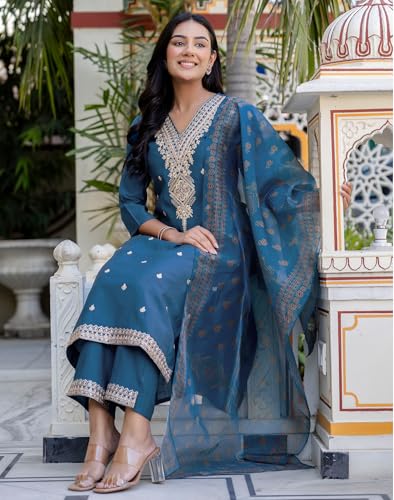 Image of SKYLEE Rayon Chikankari Embroidery Anarkali Kurta Set with Dupatta