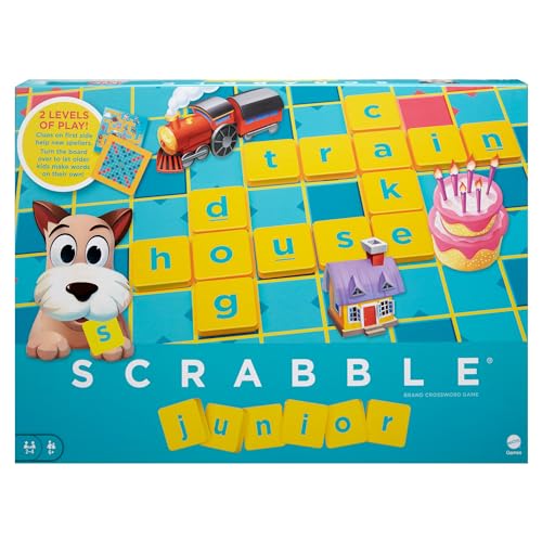 Mattel Games Scrabble Junior Kids Crossword Game with 2-Games-in-1, 2-Sided Game Board for 2 to 4 Players Ages 6 to 10 Years Old, Y9667