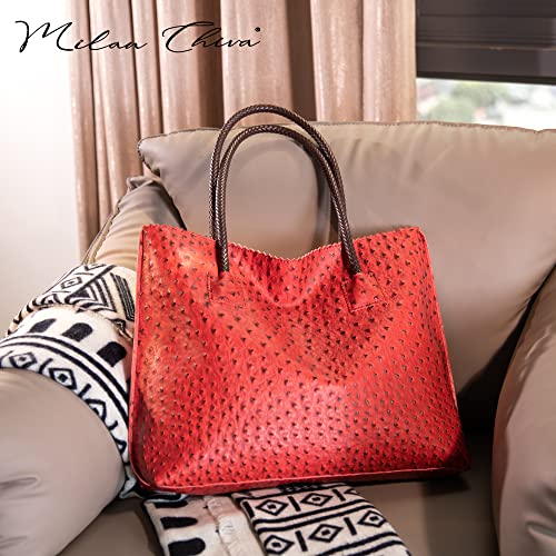 Image of Milan Chiva Tote Bag for Women with Zipper Large Ostrich Vegan Leather Shoulder Purses and Handbags