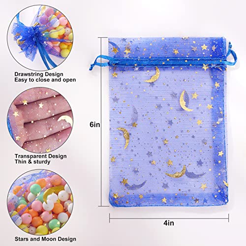 Enniyu 100 Pieces Moon Star Organza Bags, 4X6“ Mixed Color Christmas Wedding Favors Gift Drawstring Bags Jewelry Pouches Candy Mesh Pouches #TOP2