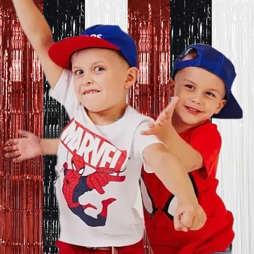 Image of TONIFUL Black Red White Door Streamers,Black Red and White Photo Booth Backdrop Metallic Streamers Foil Fringe Curtain for Birthday,New Year,Graduation,Grad,Baby Shower Party Streamers Decoration