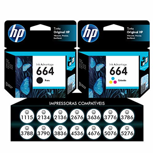 Kit Cartuchos 664 Preto e colorido Original HP 1115 2136 3636