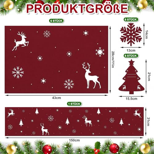 Pack of 19 Felt Christmas Place Mats, Christmas Place Mats for 6 People, Christmas Felt Coasters, Cutlery Bag, Table Runner - Image 2