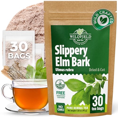 Image of 30 Bags Slippery Elm Herbal Tea (Ulmus Rubra) - 30 Count 1.5g Bags Dried Slippery Elm Bark Herb Tea