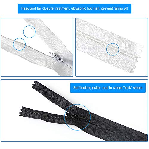 Anyuwen 20PCS Nylon Invisible Zippers, 7 Inches #3 Zippers for Sewing, Tailor DIY Sewing Crafts Tools for Home - Bags - Garment (Black and White, 10Pcs Per Color) - Thumbnail 4
