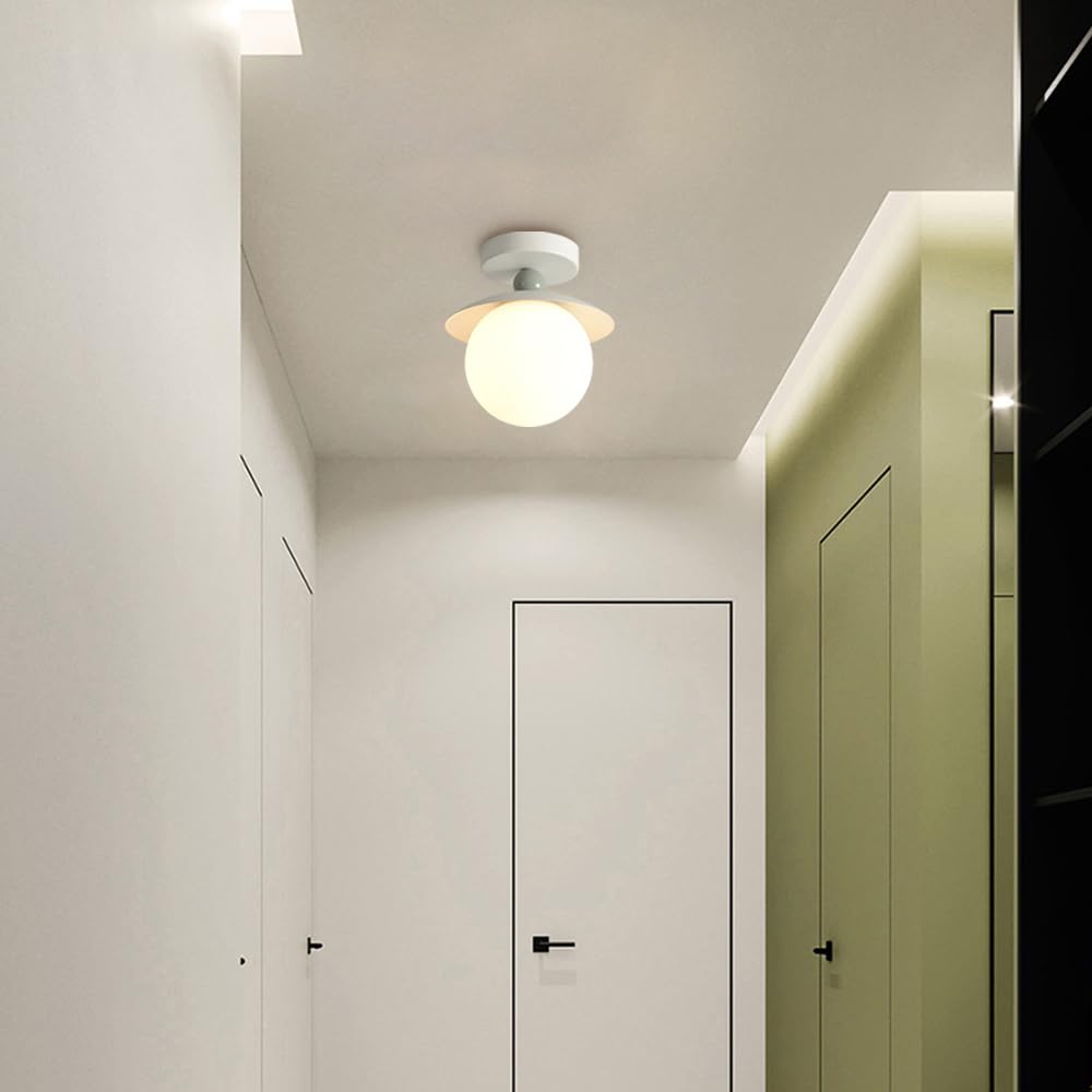 Oświetlenie Sufitowe Globe Semi Flush Mount, Do Korytarza, Nowoczesne Oświetlenie Sufitowe Blisko Sufitu, 7,8 Cala, Szklane Oprawy Oświetleniowe Do Przedpokoju I Na Werandę/Zielony