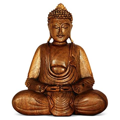 G6 COLLECTION Wooden Serene Sitting Buddha Statue Handmade Meditating Sculpture Wood Figurine Decorative Accent Handcrafted Traditional Modern Contemporary Oriental Decor Hands In Lap Buddha (8" Tall) Cover