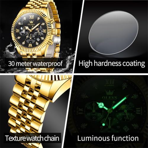 Image of OLEVS Watch for Men Analog Quartz Stainless Steel Moon Phase Calendar Chronograph Diamond Watches Waterproof Wrist Watch Luminous