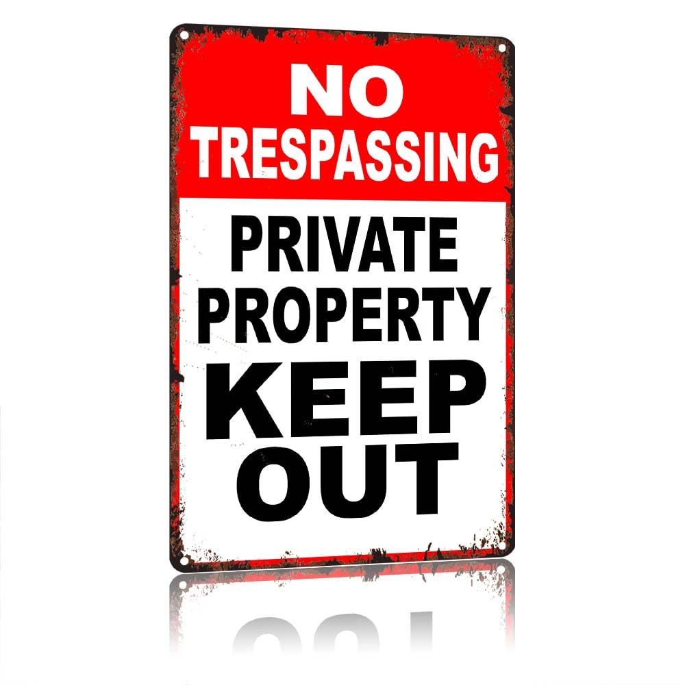 No Trespassing Private Property Keep Out, Vintage Aluminum Metal Tin Sign, 12X8 Inch, Retro Distressed Wall Decoration, Waterproof Rustproof Warning Sign for Outdoor Fence Yard Garden Entrance