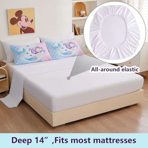 Image of 5 Piece Mermaid Comforter Twin Size, Mermaid Bedding Twin for Kids Girls, Kawaii Cute Reversible White Bed in a Bag, Soft Microfiber Children Adults Room Decor All Season