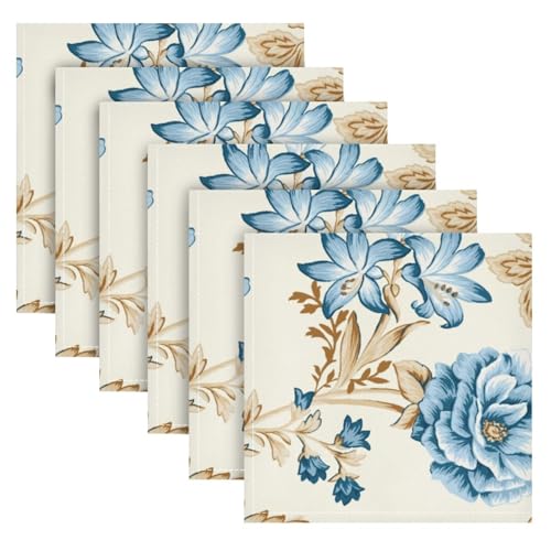 Set de 6 Servilletas de Tela con Flores Azules, 50x50 cm miniatura 2