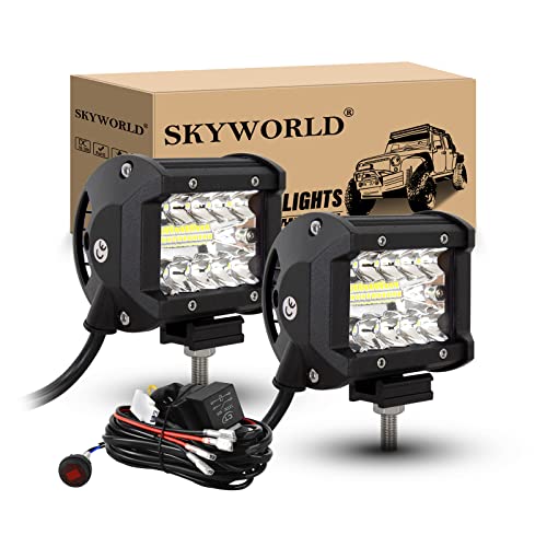 SKYWORLD 2 Pcs 10 cm 60W Barre de Travail Led avec 12v faisceau de câblage kit, Projecteur Led Voiture Phare de travail pour 4x4 Offroad Tracteur Camion SUV...