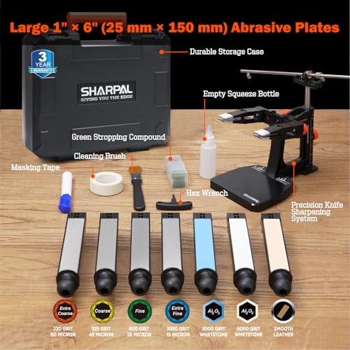 Image of SHARPAL 202H Precision Knife Sharpening System, Adjustable Angle 10-35 | Knife Sharpener Kit, 7 Abrasive Plates (Diamond 220 /325 /600 /1000, Whetstone 3000 /6000, Leather Strop) and Giftable Carry Case