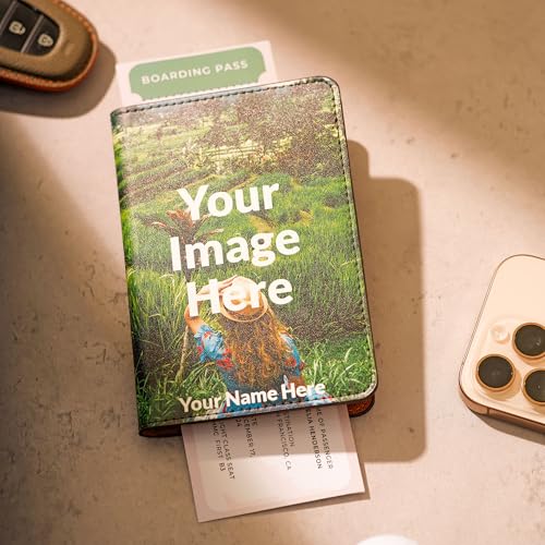 Personalized Passport Holder Travel Wallet PU Leather Vaccine Case Protector Cover Credit Card Slots RFID Blocking Customized for Women and Men Cute4