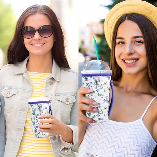 Image of KJQJLY 3 Pac Reusable Iced Coffee Sleeves for Iced Coffee Cups or Drinks Reusable Neoprene Insulated Sleeves for Hot and Cold Drinks from Starbucks, Dunkin, And More (Little Orchid)
