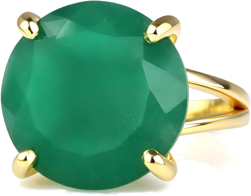 Statement Gem Rings - Green Onyx Ring in 14k Gold Filled Prongs - Artisan Onyx Rings for Women