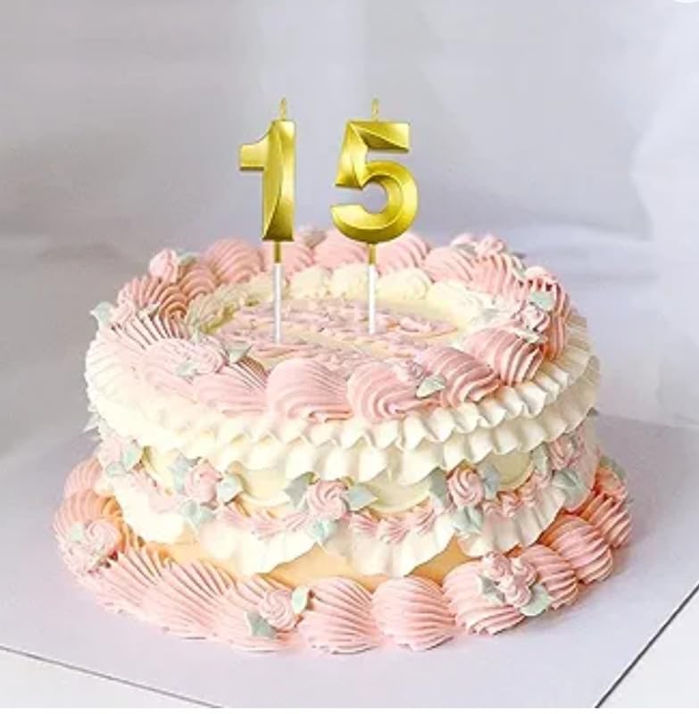 Image of Number Candles 3 Inch For Birthday, Wedding, Engagement, Valentines Day Celebration, Bridal Shower, Bachelors Decoration Gold (Numerical No 15 Or 51), Wax, Unscented