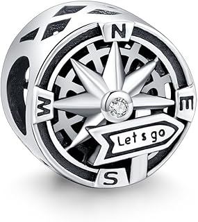 KEQ 925 Sterling Silver Charms for Bracelets and Necklace Travel Compass Bead london British