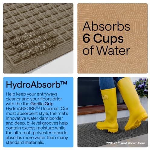 Image of GORILLA GRIP Ultra Absorbent Front Door Mat Outside Entrance, 47x35, Traps Dirt and Moisture, HydroABSORB Indoor Outdoor Doormat Holds Up to 6 Cups Water, Stain and Fade Resistant Welcome Mat, Beige