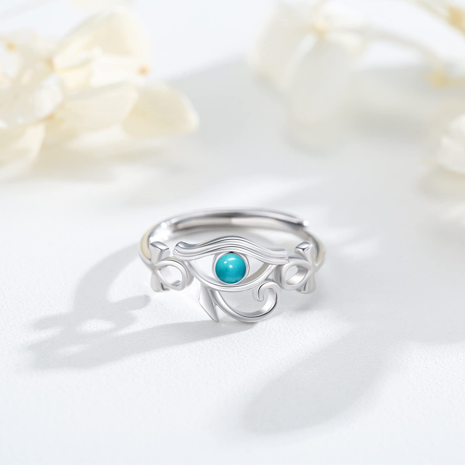 Anello Occhio Di Horus, in argento Sterling 925, con pietra di luna, turchese, anello regolabile con amuleto egiziano Ankh, gioiello per donne e ragazze