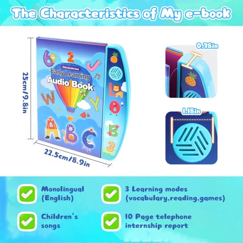 Image of PATPAT 8 Themes Intelligent Book for Kids, 20 Pages Musical Book for Kids Cartoon Illustration Learning Book with Numbers, Letters, Words & More, Educational Toys for 3 Year Old(Battery Not Included)