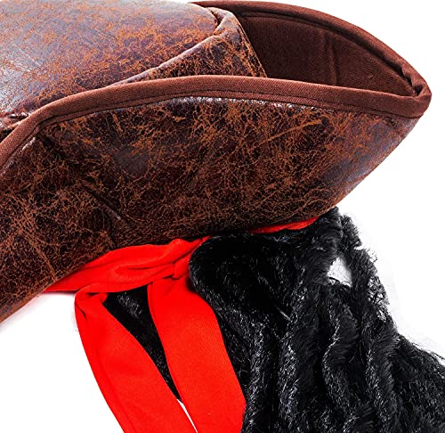 Tigerdoe Pirate Hat With Dreadlocks - Tricorn Pirate Hat - Caribbean Pirate Hat - Pirate Costume Accessories (3 Pc Set) #TOP3
