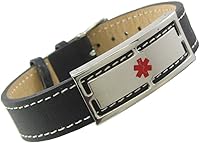 Vista 8 de Pulsera de alerta médica de cuero genuino con grabado