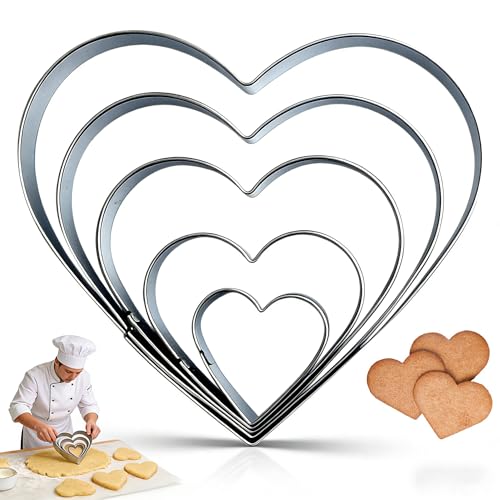 LAIYORA 5 Stück Edelstahl Herz Ausstecher Set Langlebige Herzausstecher in 5 Verschiedenen Größen Keksausstecher Herzform für Plätzchen Fondant Marzipan Valentinstag Backzubehör