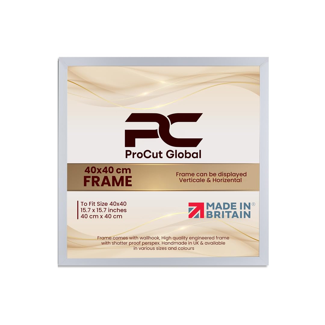 Procut Global 40X40CM White Picture Frames - Modern Wooden Photo Frame with Shatterproof Perspex for Wall or Tabletop - Perfect for Posters, Certificates, Prints - Sizes & Colors Available