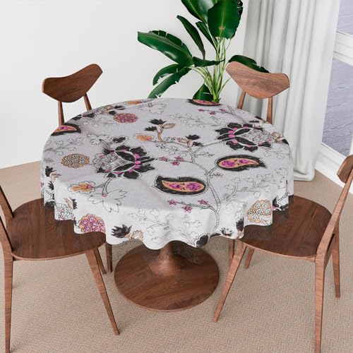 Image of Kuber Industries Round Table Cover | PVC 4 Seater Table Cloth for Round Tables | 3D Gulab Kitchen Dining Tablecloth | 60 Inch | Black
