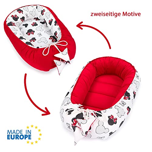 Babynestje newborn 90x50 cm Fluweel - knuffelnest babynest 5-delig cocon met Muis Rood - Image 5
