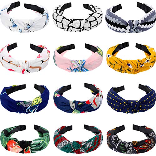 12 Pieces Bow Knot Headband Twist Turban Headband Cross Knot Wide Headbands Hair Accessories for Women Girls Daily and Party Wearing