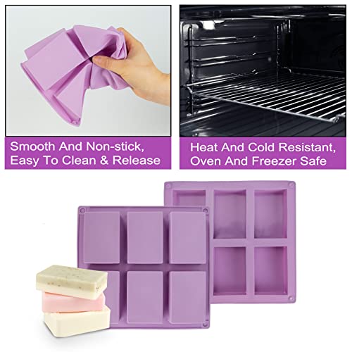 Silicone Soap Molds Set Of 4 Pack 6 Cavities Rectangle Silicone Soap Molds For Homemade Craft Soap Mold, Cake, Chocolate, Ice Cube Tray Mold - Blue & Pink & Green& Purple #TOP2