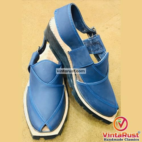 Blue Suede Leather Peshawari Chappal, Traditional Handcrafted Leather Footwear, Genuine Leather Peshawari Chappal3