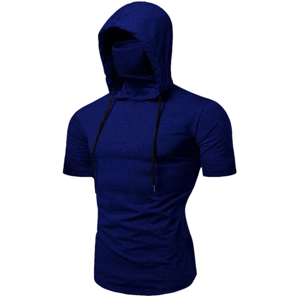 JXQXHCFS Sport Canotte Uomo Fitness Senza Maniche Con Cappuccio Tasca Top Camicia Per Gli Uomini Abbigliamento palestra, Maschera a maniche corte, L