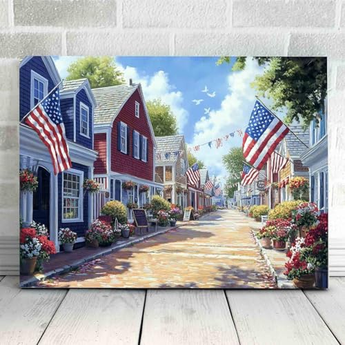 Image of American Flag Wall Art - Canvas Printed Framed Patriotic Decor, Vintage Rustic 4th of July Celebration Sign Poster for Home, July 4th Independence Day Decorations, Farmhouse USA Flag Wall Decor