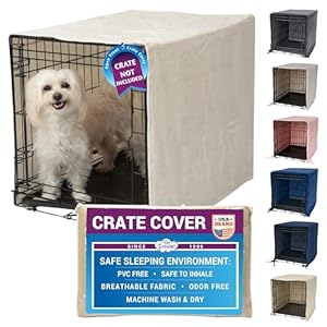 Pet Dreams Dog Crate Cover – Breathable Fabric Kennel Topper for Single-Door Crates, Fits iCrate Dog Cages 18, 24, 30, 36, 42, 48 Inches (Ivory, Small, 24″)