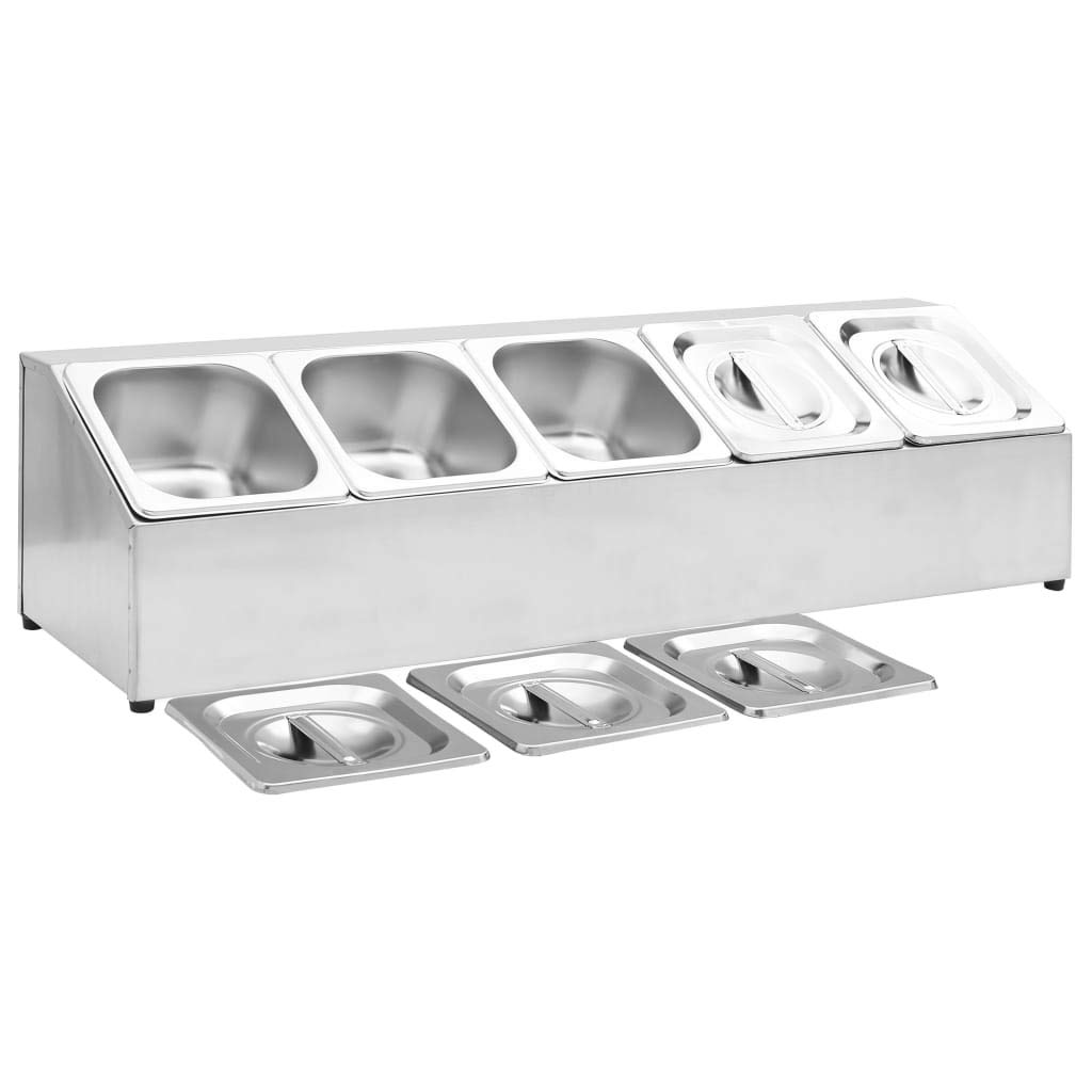 Soporte de Bandejas Gastronorm Acero Inoxidable para Servir y Guardar Alimentos - 5 Contenedores GN 1/6 con Tapa