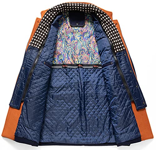 CHARTOU Men's Casual Single Breasted Quilted Wool Blend Pea Coat Overcoat with Detachable Scarf3