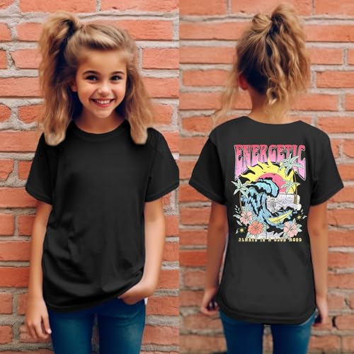 Image of Cute Letter Shirts for Girls Beach Graphic Tee Preppy Shirt Kids Summer Cotton Short Sleeve T Shirt Vacation Tops