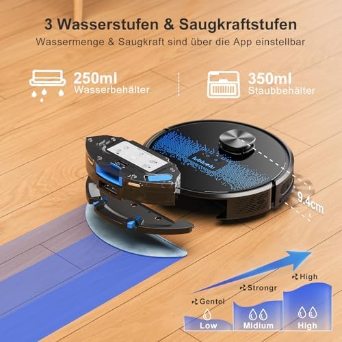 Bild 5 - Lubluelu Saugroboter mit Absaugstation 3-in-1, 4500Pa Staubsauger Roboter mit Wischfunktion, Roboterstaubsauger mit Lasernavigation APP Steuerung, Ideal für Tierhaare, Teppiche, Hartböden (SL60 Pro)