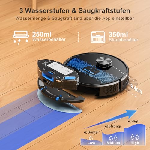 Lubluelu Saugroboter mit Absaugstation 3-in-1, 4500Pa Staubsauger Roboter mit Wischfunktion, Roboterstaubsauger mit Lasernavigation APP Steuerung, Ideal für Tierhaare, Teppiche, Hartböden (SL60 Pro)