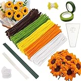 400 Stück Pfeifenreiniger Blumen Set, Pfeifenputzer zum Basteln mit Blumenstiele, Staubgefäße, Blumenband, Weiße Blumentasche, DIY Pfeifenreiniger für Tulpen & Bastelideen(Orange)