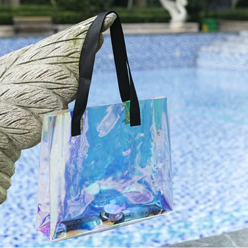 REDDOTGIFT® (2 Packed) Laser Bags Water Proof For Beauty Women,Shopping Bags, Flowers Pvc Handle,Tote Bag Pvc 3 Types Handle / 3 sizes. (Black Handle (H30*35 * 10cm))