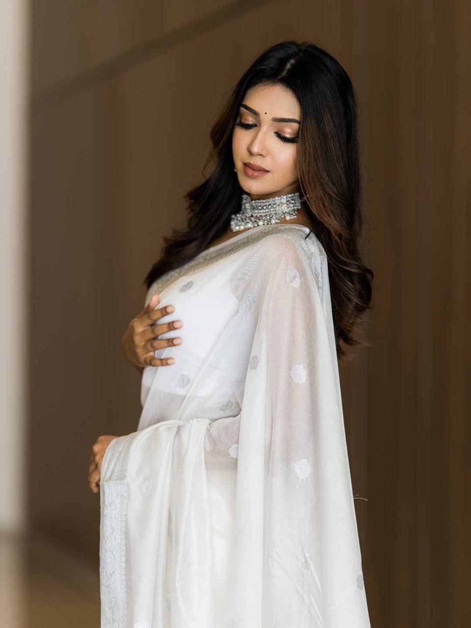Avantika Fashion Damskie bawełniane lniane sari z bluzką