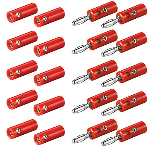 Powice 20 Stück Bananenstecker Buchsen Set | 4mm Schwarz & Rot | Für Lautsprecher & Verstärker