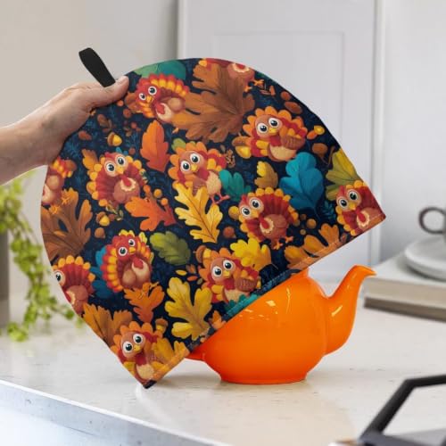 Image of Hudotybom Thanksgiving Turkey Tea Cosy Teapot Cover Breakfast Coffee Warmer Cozy Kettle Cover Water Kettle Protector Kitchen Cozies for Thanksgiving