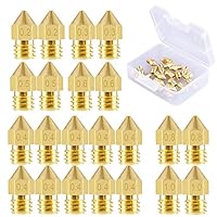 SIQUK 22 Stück 3D Drucker Düsen MK8 Düse 0,2 mm, 0,3 mm, 0,4 mm, 0,5 mm, 0,6 mm, 0,8 mm, 1,0 mm Extruder Druckkopf mit Freier Aufbewahrungsbox für 3D Drucker Makerbot CR-10
