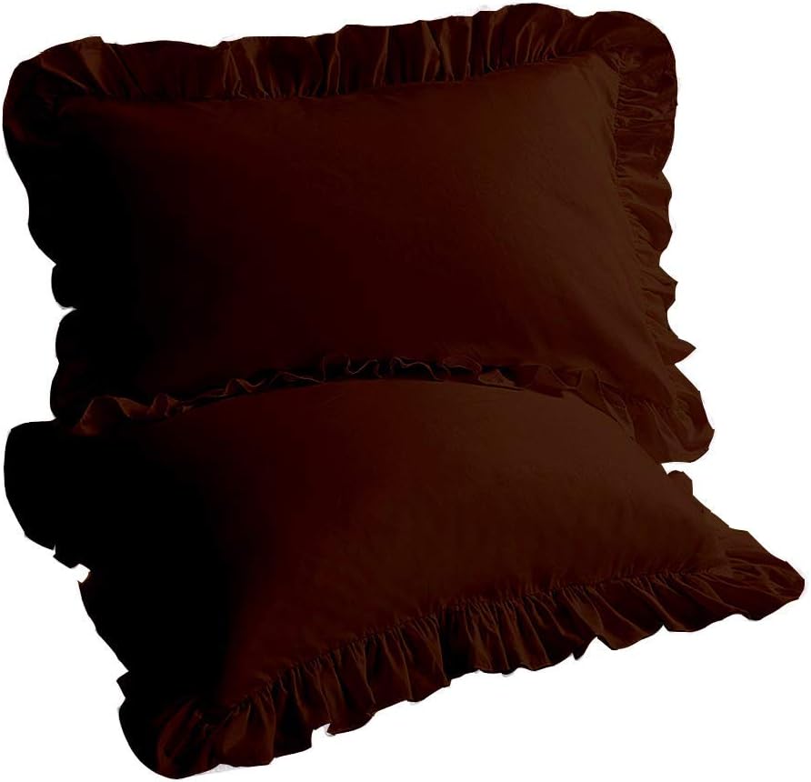 800 TC Soft Luxurious 2-Piece Ruffle Pillow Shams with Decorative Flange 100% Egyptian Cotton Toddler ( 14x20 ) Size, Soft Breathable Lavender Solid
